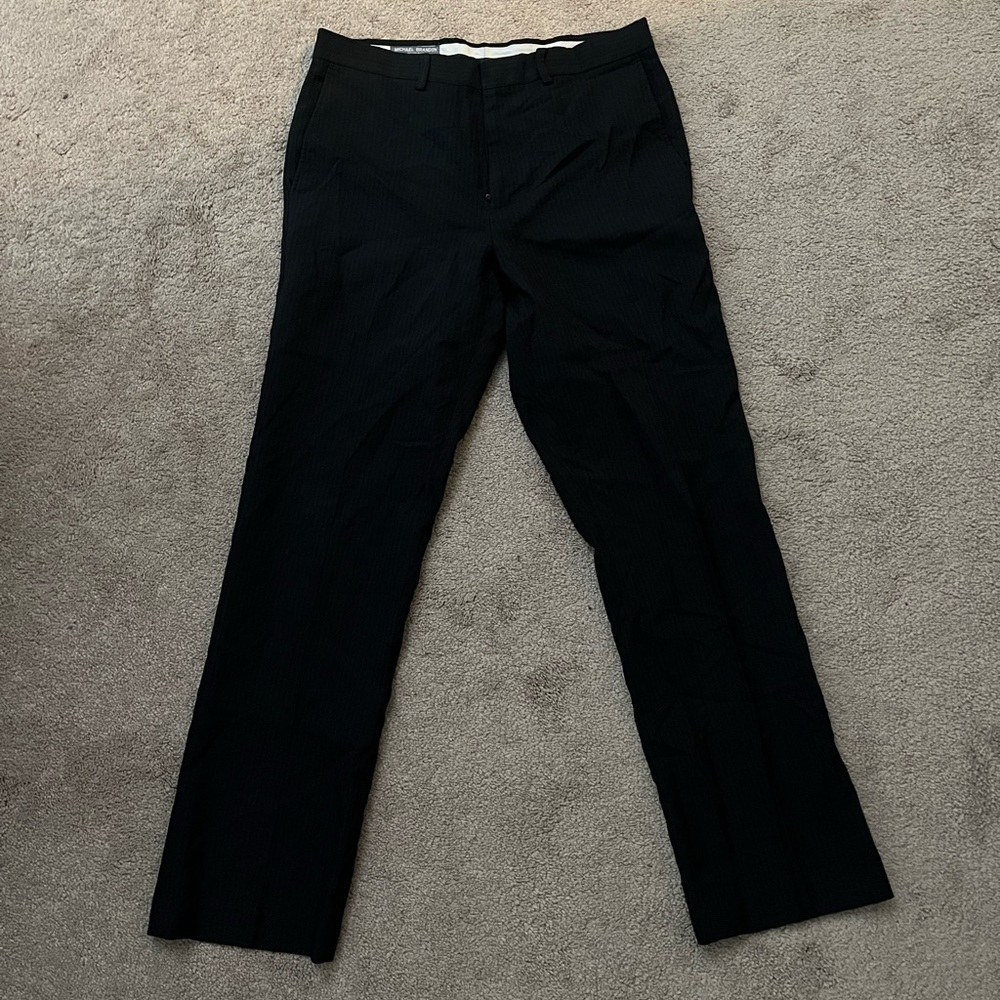 Black Pinstripe Slim Fit Dress Pants